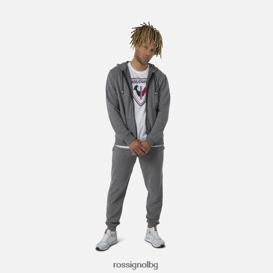 бг Rossignol мъже поларен суичър с лого и качулка с пълен цип хедъргрей 68DD2T376 върхове