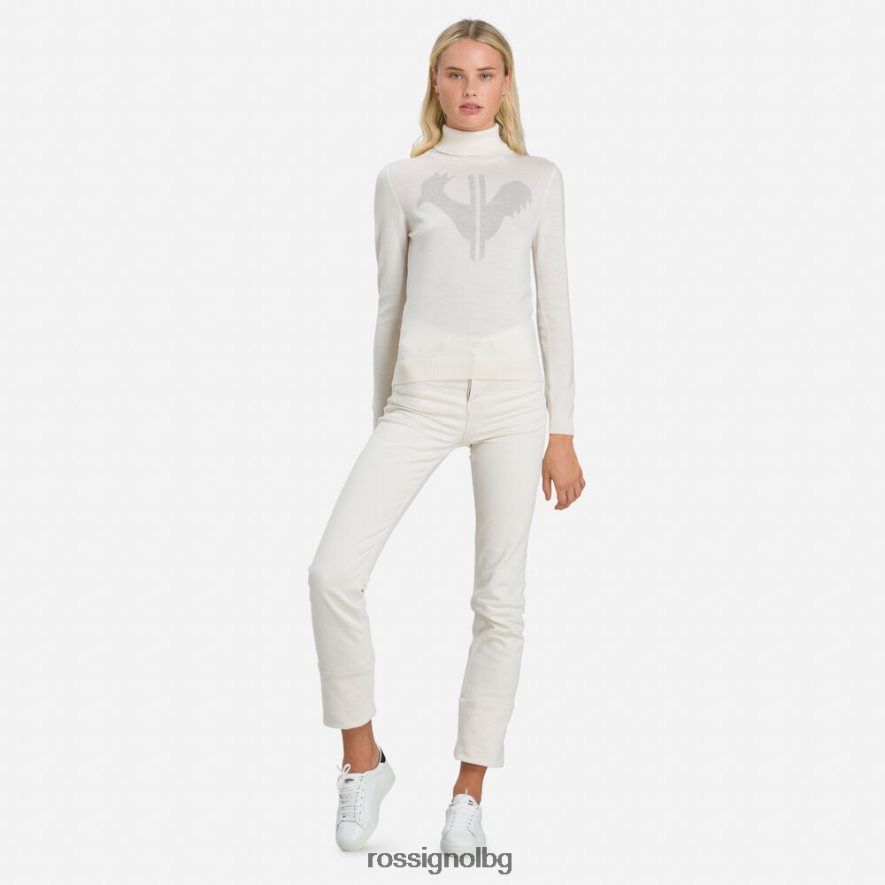 бг Rossignol Жени класически пуловер с ролкова яка бяло 68DD2T864 върхове