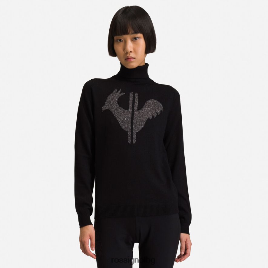 бг Rossignol Жени класически пуловер с ролкова яка черен 68DD2T849 върхове