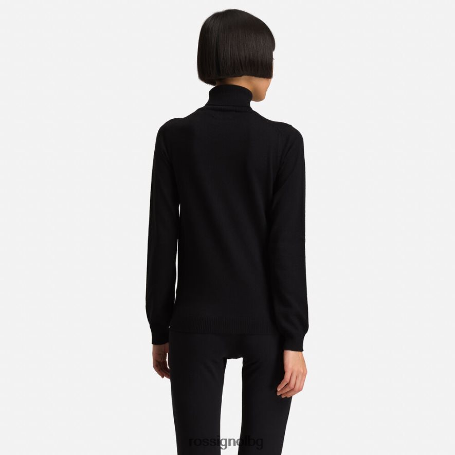 бг Rossignol Жени класически пуловер с ролкова яка черен 68DD2T849 върхове