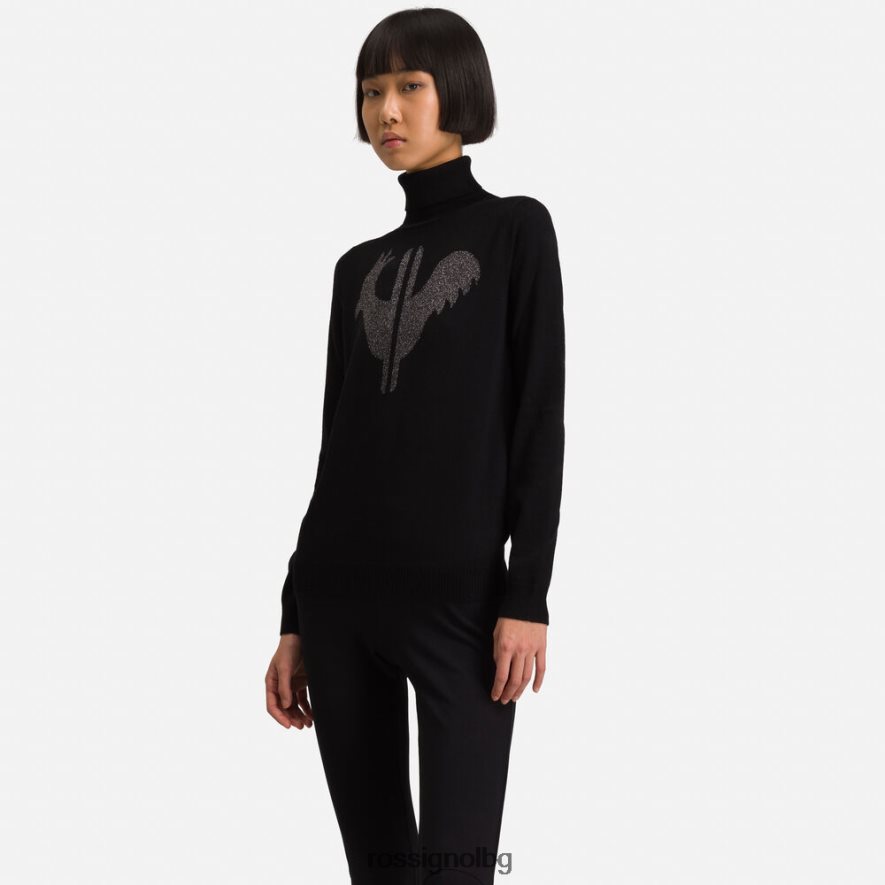 бг Rossignol Жени класически пуловер с ролкова яка черен 68DD2T849 върхове