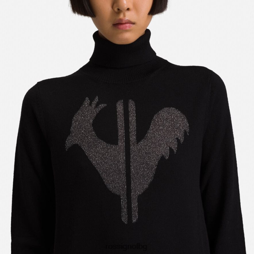 бг Rossignol Жени класически пуловер с ролкова яка черен 68DD2T849 върхове