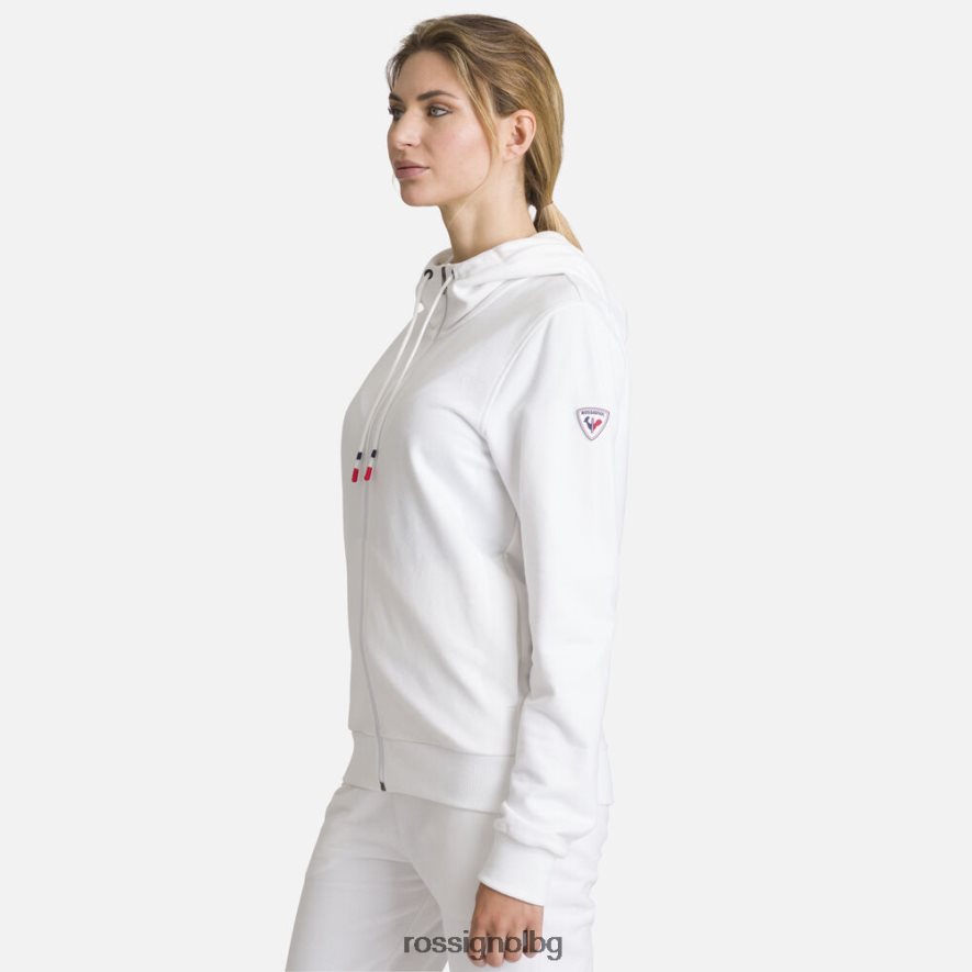 бг Rossignol Жени памучен суичър с лого и качулка с пълен цип бяло 68DD2T960 върхове