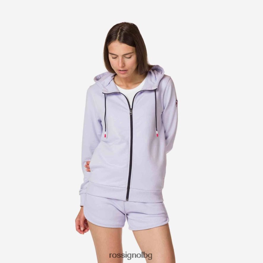 бг Rossignol Жени памучен суичър с лого и качулка с пълен цип лавандулово сиво 68DD2T1004 върхове