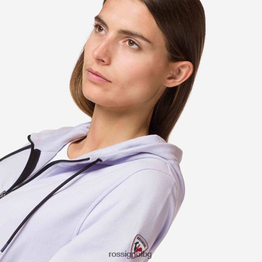 бг Rossignol Жени памучен суичър с лого и качулка с пълен цип лавандулово сиво 68DD2T1004 върхове