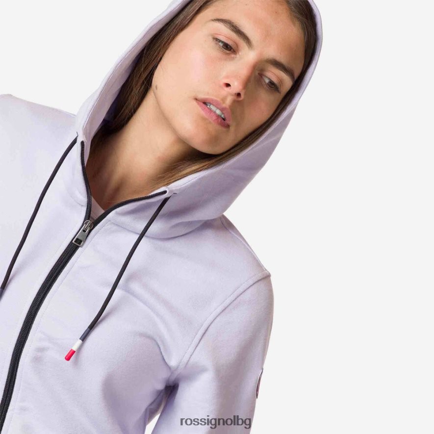 бг Rossignol Жени памучен суичър с лого и качулка с пълен цип лавандулово сиво 68DD2T1004 върхове