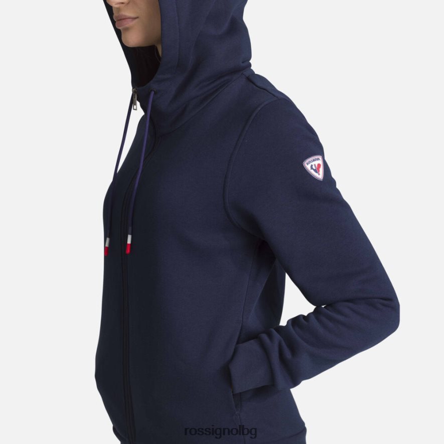 бг Rossignol Жени памучен суичър с лого и качулка с пълен цип тъмно синьо 68DD2T884 върхове