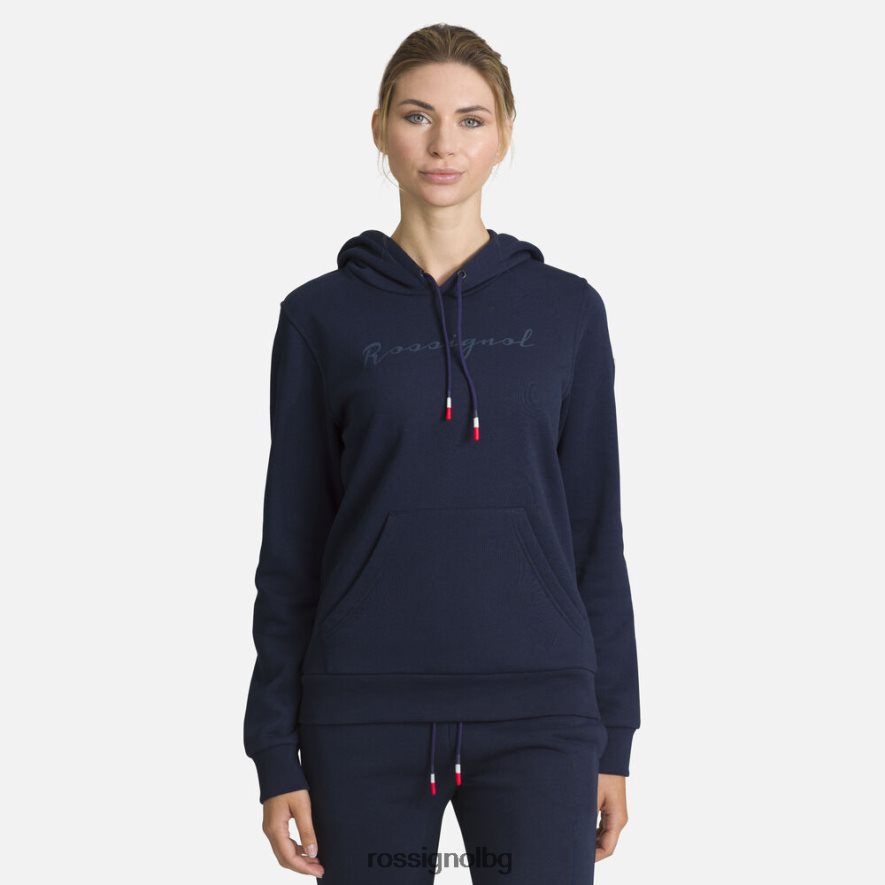 бг Rossignol Жени памучен суичър с лого с качулка тъмно синьо 68DD2T711 върхове