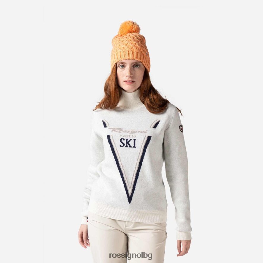 бг Rossignol Жени плетен пуловер с висока яка на victoire бяло 68DD2T1119 върхове
