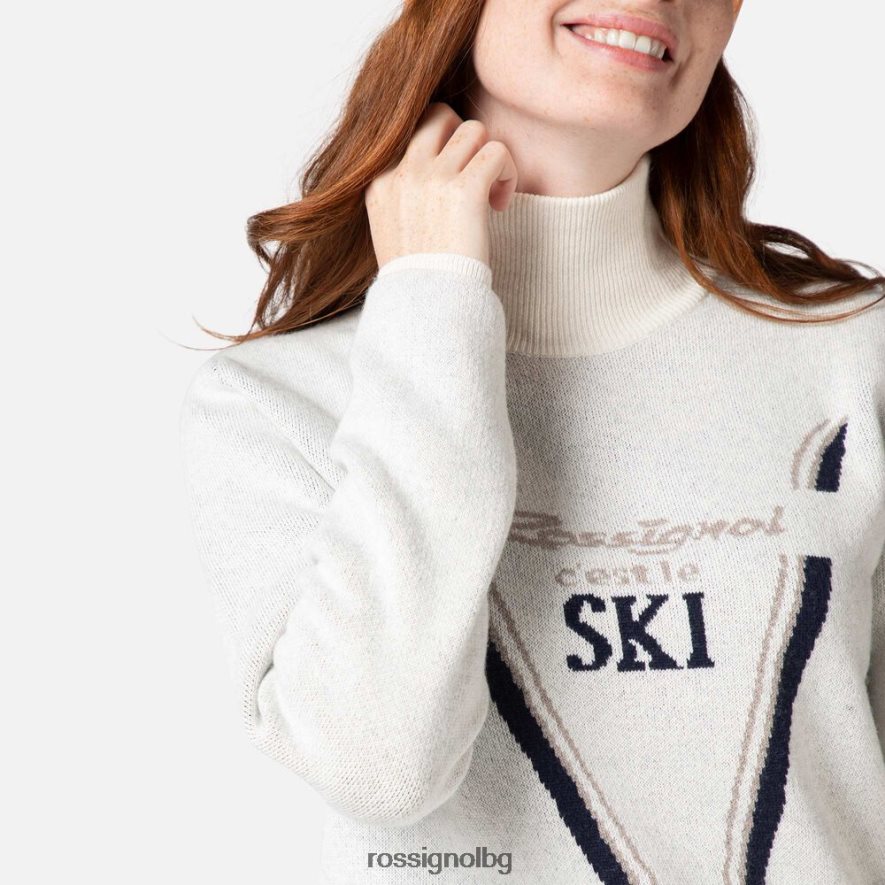 бг Rossignol Жени плетен пуловер с висока яка на victoire бяло 68DD2T1119 върхове