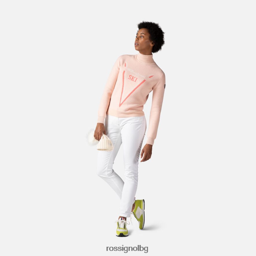 бг Rossignol Жени плетен пуловер с висока яка на victoire прахообразно розово 68DD2T1050 върхове