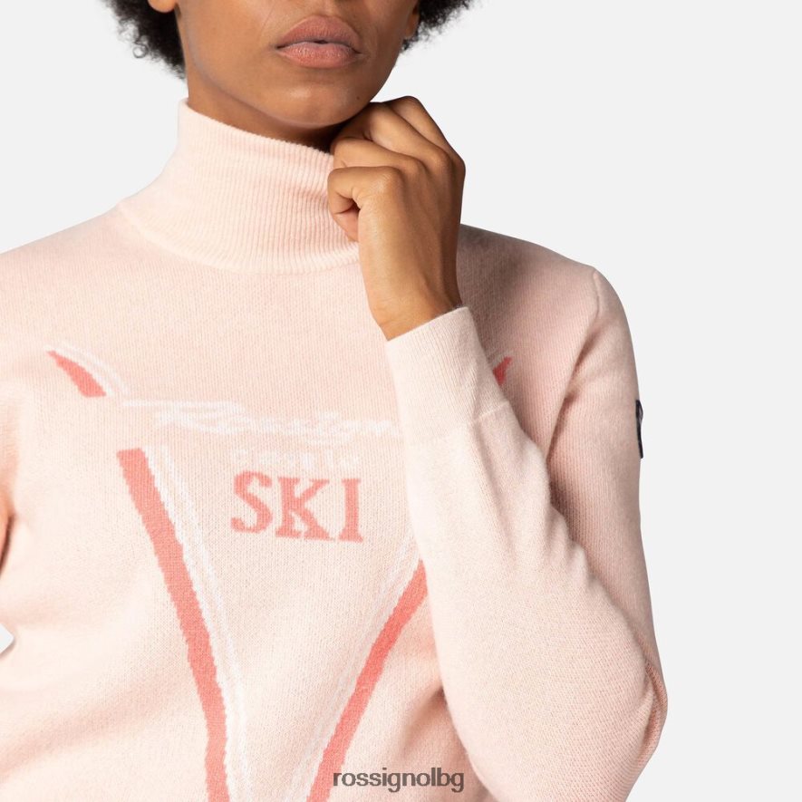 бг Rossignol Жени плетен пуловер с висока яка на victoire прахообразно розово 68DD2T1050 върхове