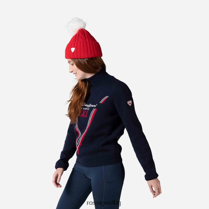 бг Rossignol Жени плетен пуловер с висока яка на victoire тъмно синьо 68DD2T938 върхове