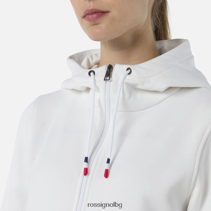 бг Rossignol Жени поларен суичър с лого и качулка с пълен цип бяло 68DD2T842 върхове