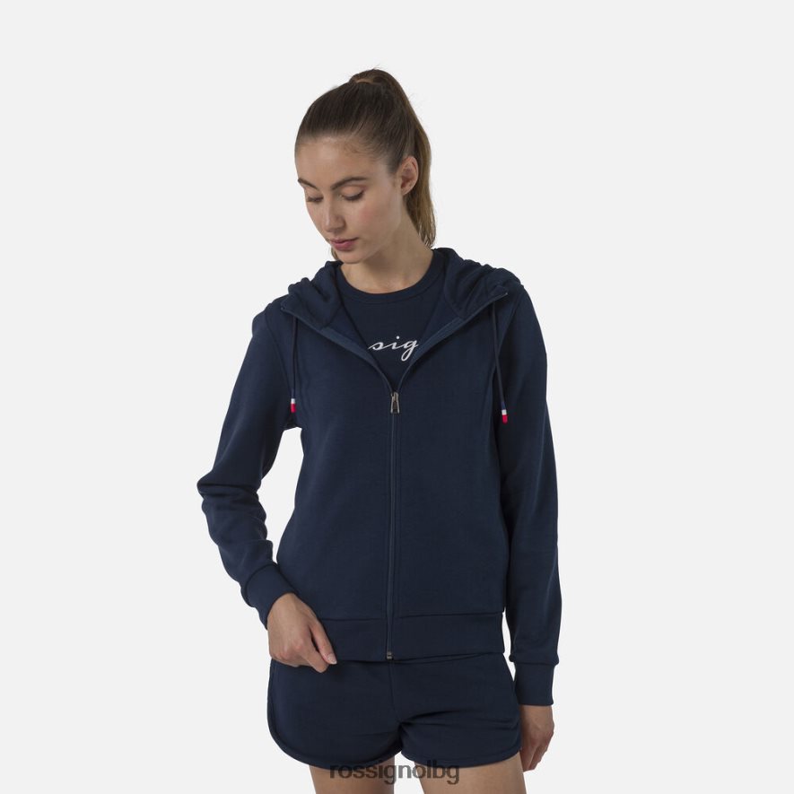 бг Rossignol Жени поларен суичър с лого и качулка с пълен цип тъмно синьо 68DD2T935 върхове