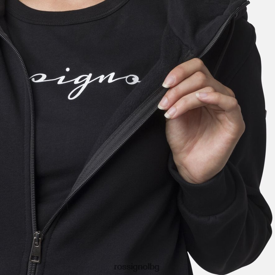 бг Rossignol Жени поларен суичър с лого и качулка с пълен цип черен 68DD2T888 върхове