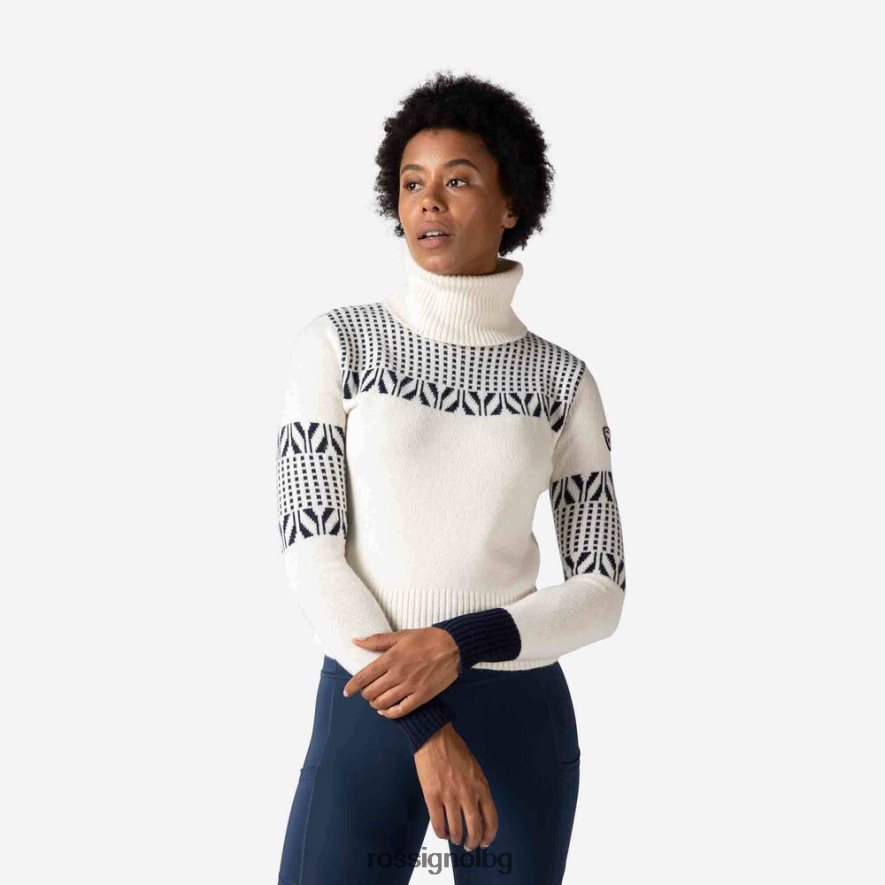 бг Rossignol Жени ретро плетен пуловер с висока яка бяло 68DD2T1042 върхове