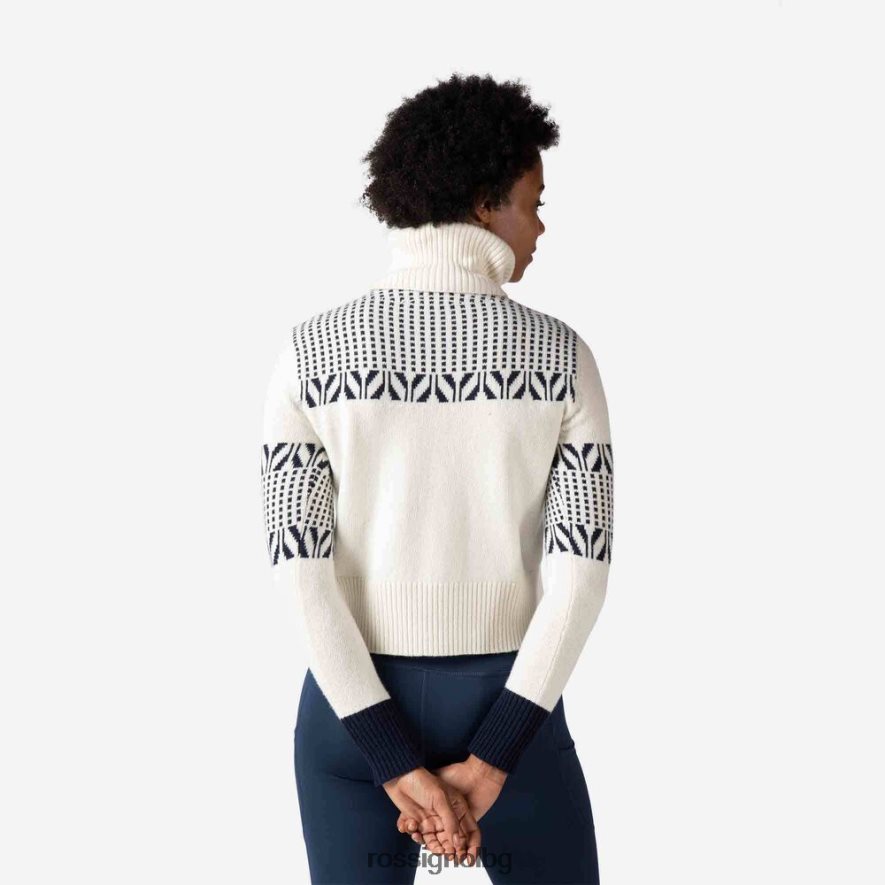 бг Rossignol Жени ретро плетен пуловер с висока яка бяло 68DD2T1042 върхове