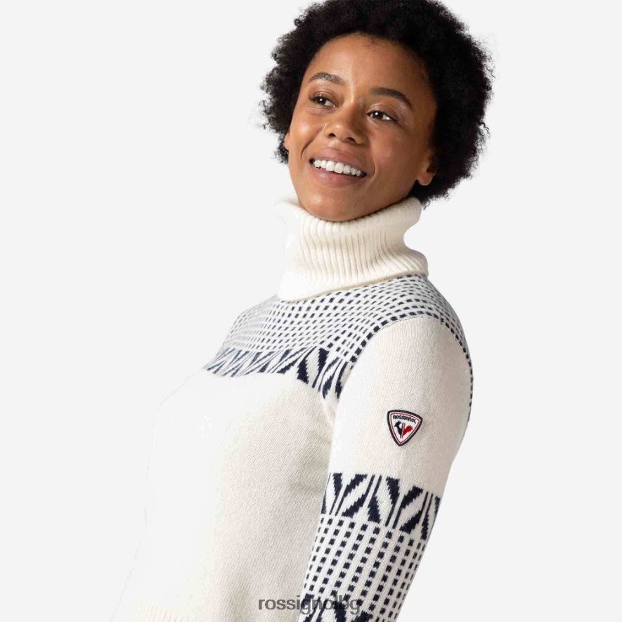 бг Rossignol Жени ретро плетен пуловер с висока яка бяло 68DD2T1042 върхове