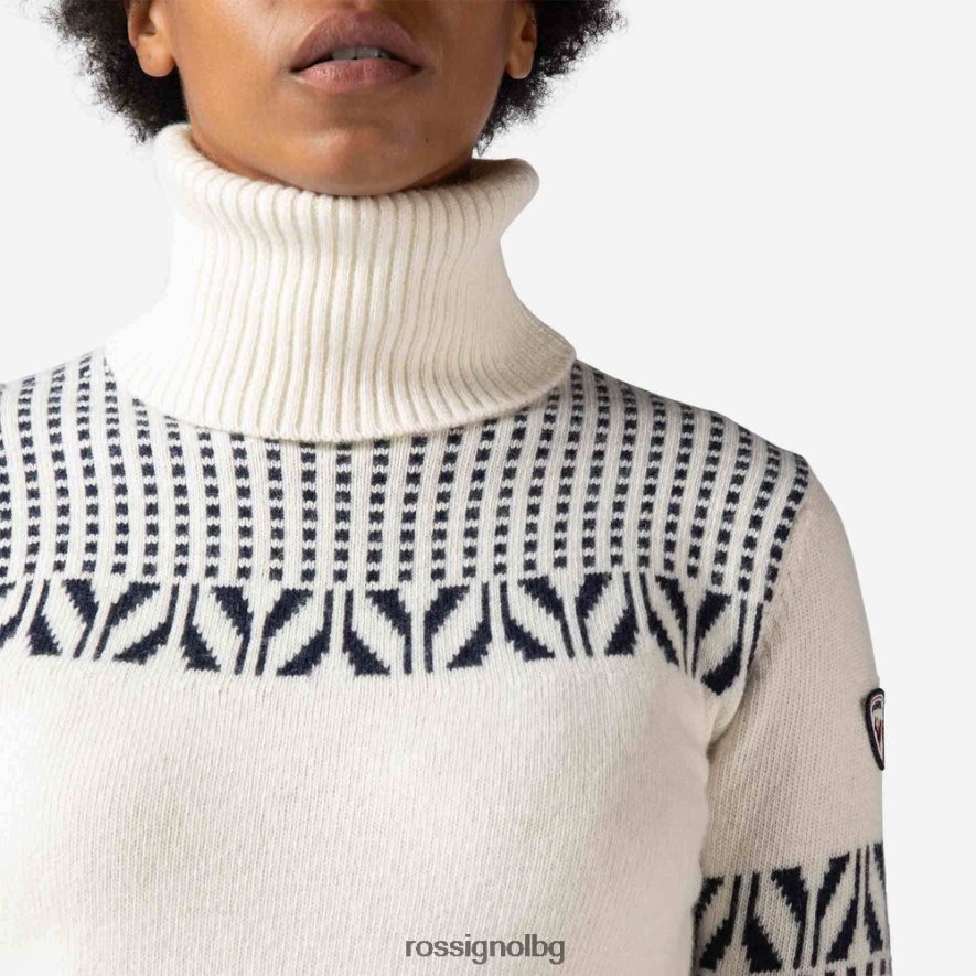бг Rossignol Жени ретро плетен пуловер с висока яка бяло 68DD2T1042 върхове