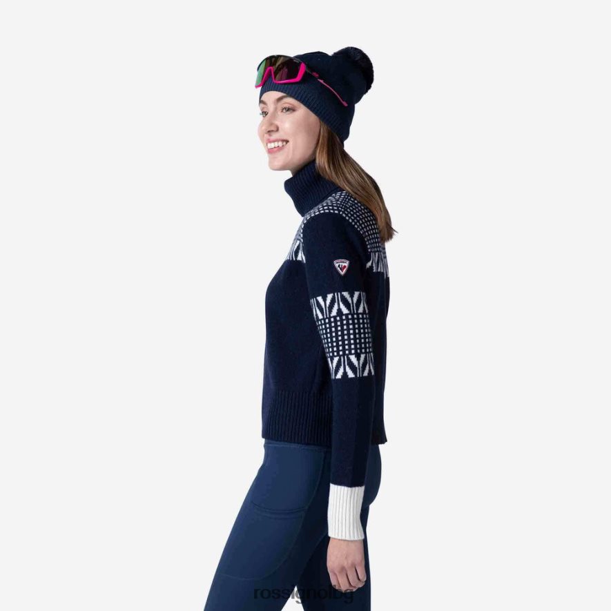 бг Rossignol Жени ретро плетен пуловер с висока яка тъмно синьо 68DD2T1041 върхове