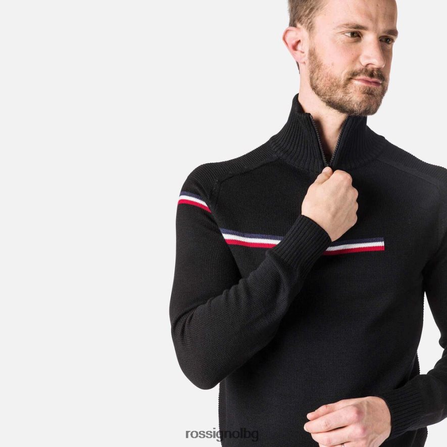 бг Rossignol мъже голям пуловер с половин цип черен 68DD2T339 върхове