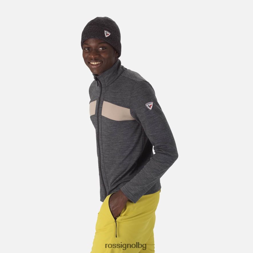 бг Rossignol мъже мрежов слой с пълен цип react merino черен 68DD2T64 върхове