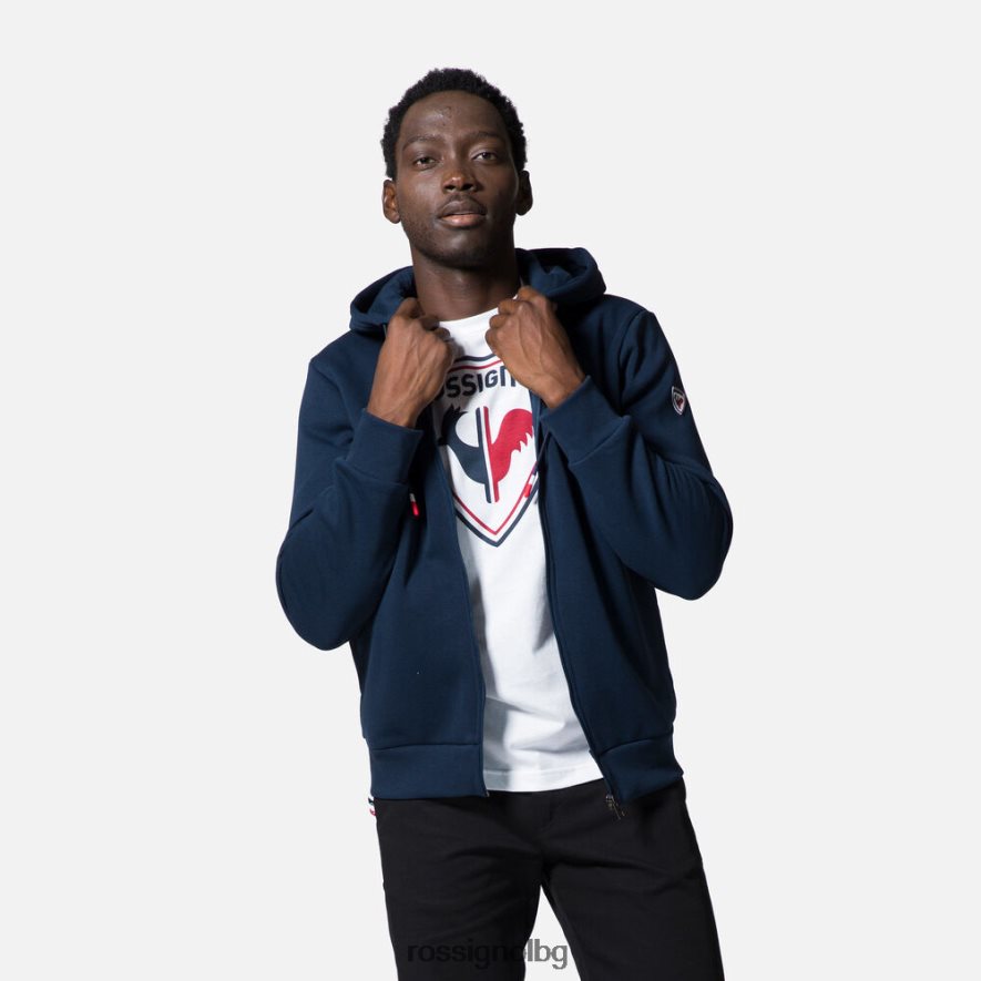 бг Rossignol мъже памучен суичър с лого и качулка с пълен цип тъмно синьо 68DD2T106 върхове