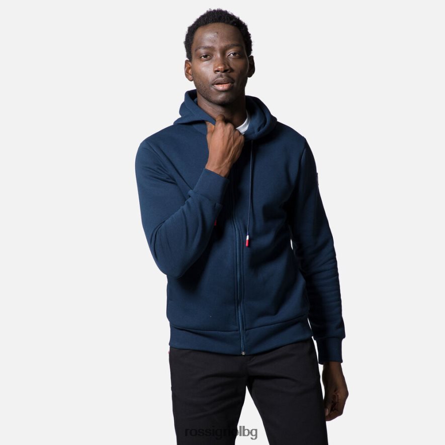 бг Rossignol мъже памучен суичър с лого и качулка с пълен цип тъмно синьо 68DD2T106 върхове