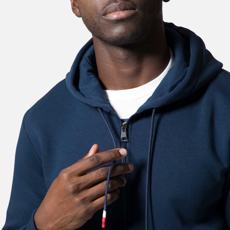 бг Rossignol мъже памучен суичър с лого и качулка с пълен цип тъмно синьо 68DD2T106 върхове