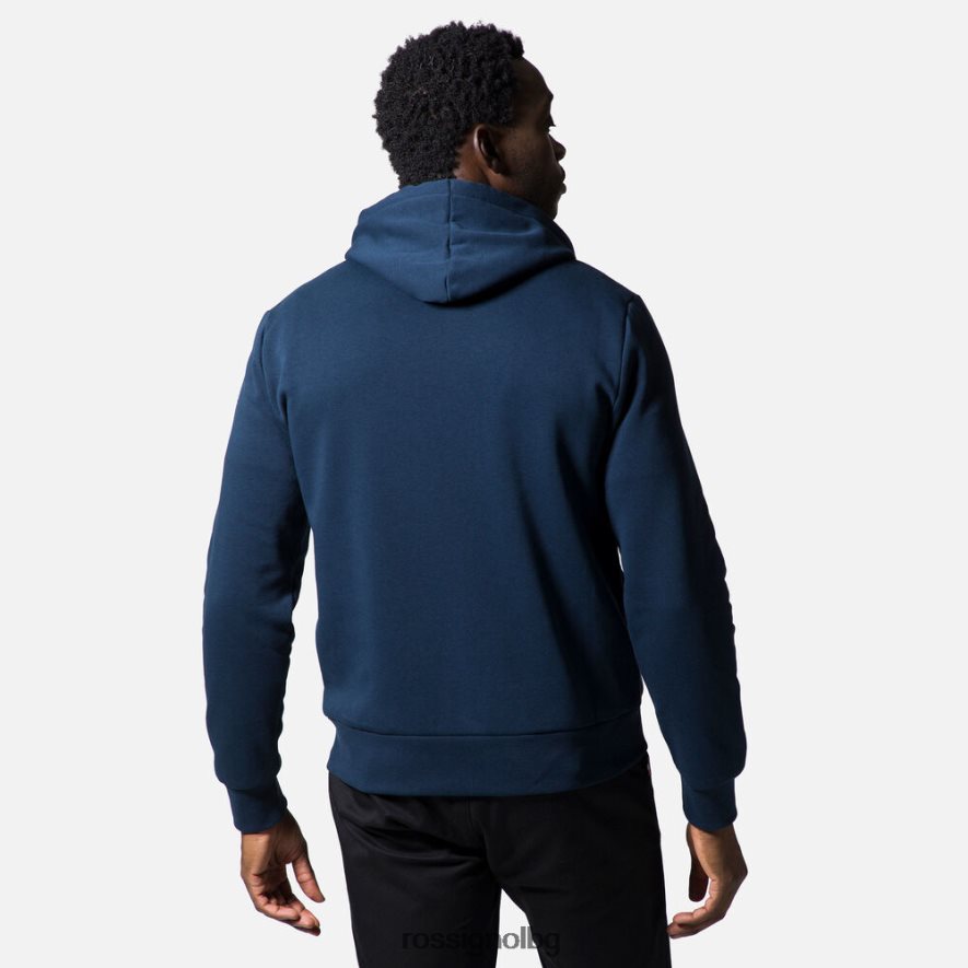 бг Rossignol мъже памучен суичър с лого и качулка с пълен цип тъмно синьо 68DD2T106 върхове