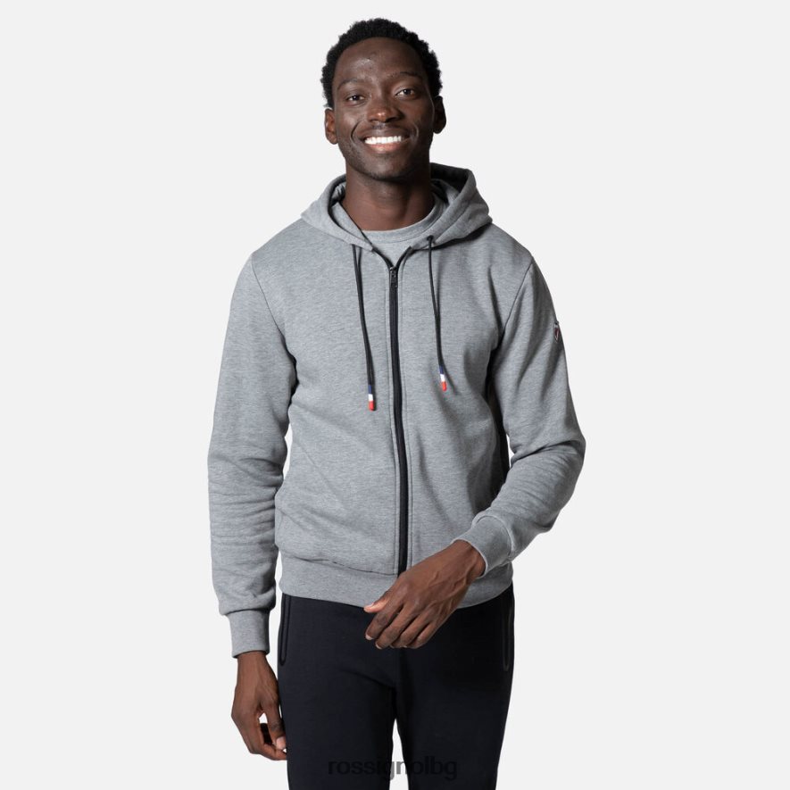 бг Rossignol мъже памучен суичър с лого и качулка с пълен цип хедъргрей 68DD2T471 върхове