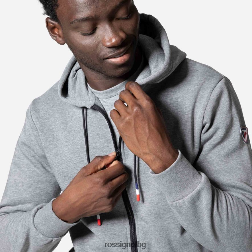 бг Rossignol мъже памучен суичър с лого и качулка с пълен цип хедъргрей 68DD2T471 върхове