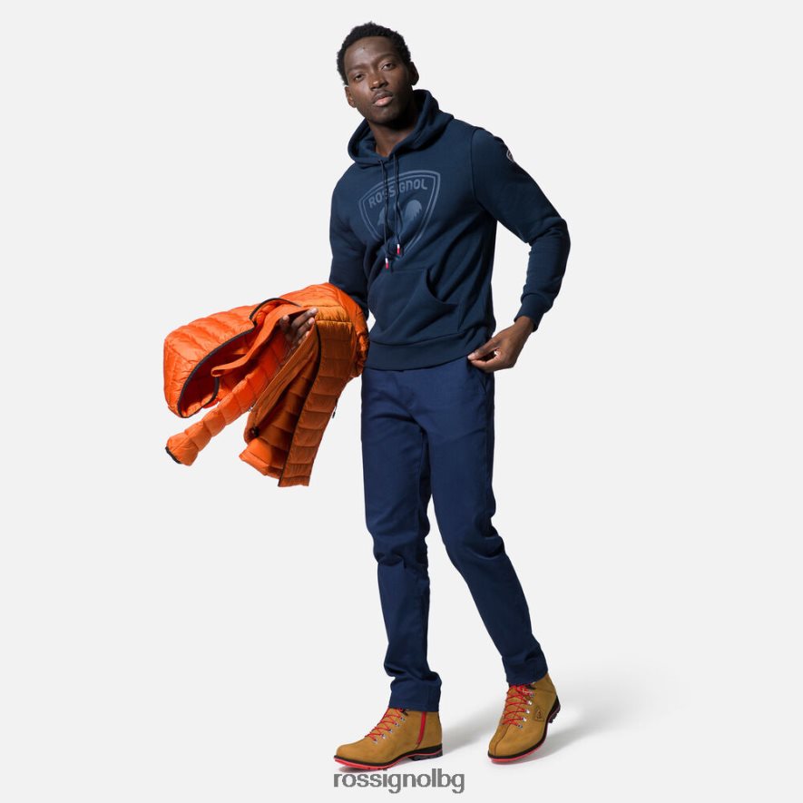бг Rossignol мъже памучен суичър с лого с качулка тъмно синьо 68DD2T395 върхове