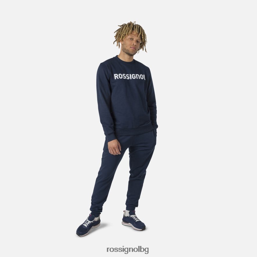 бг Rossignol мъже памучен суичър с лого с кръгла яка тъмно синьо 68DD2T415 върхове