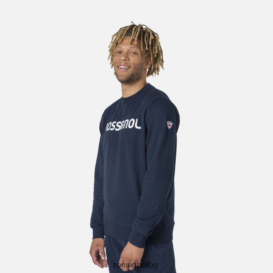 бг Rossignol мъже памучен суичър с лого с кръгла яка тъмно синьо 68DD2T415 върхове