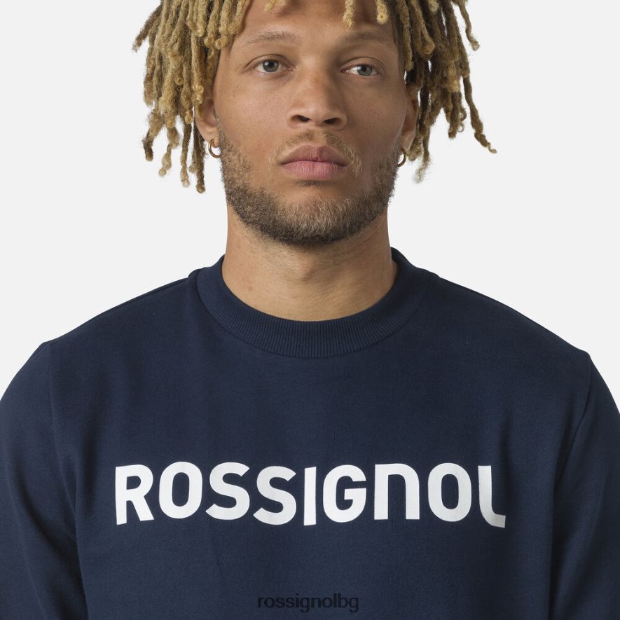 бг Rossignol мъже памучен суичър с лого с кръгла яка тъмно синьо 68DD2T415 върхове