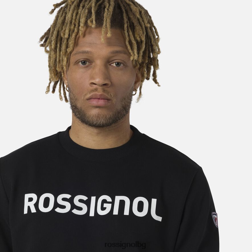 бг Rossignol мъже памучен суичър с лого с кръгла яка черен 68DD2T321 върхове