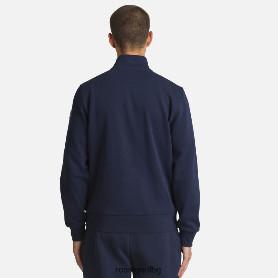 бг Rossignol мъже памучен суичър с лого с пълен цип тъмно синьо 68DD2T416 върхове