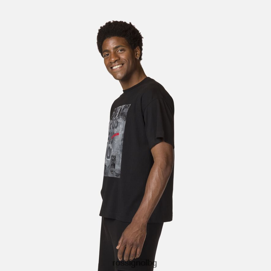 бг Rossignol мъже памучна удобна тениска с графичен принт черен 68DD2T15 върхове