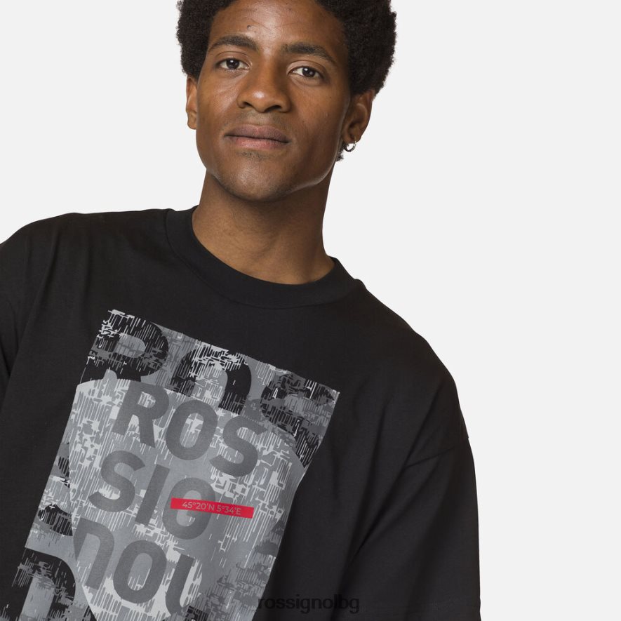 бг Rossignol мъже памучна удобна тениска с графичен принт черен 68DD2T15 върхове