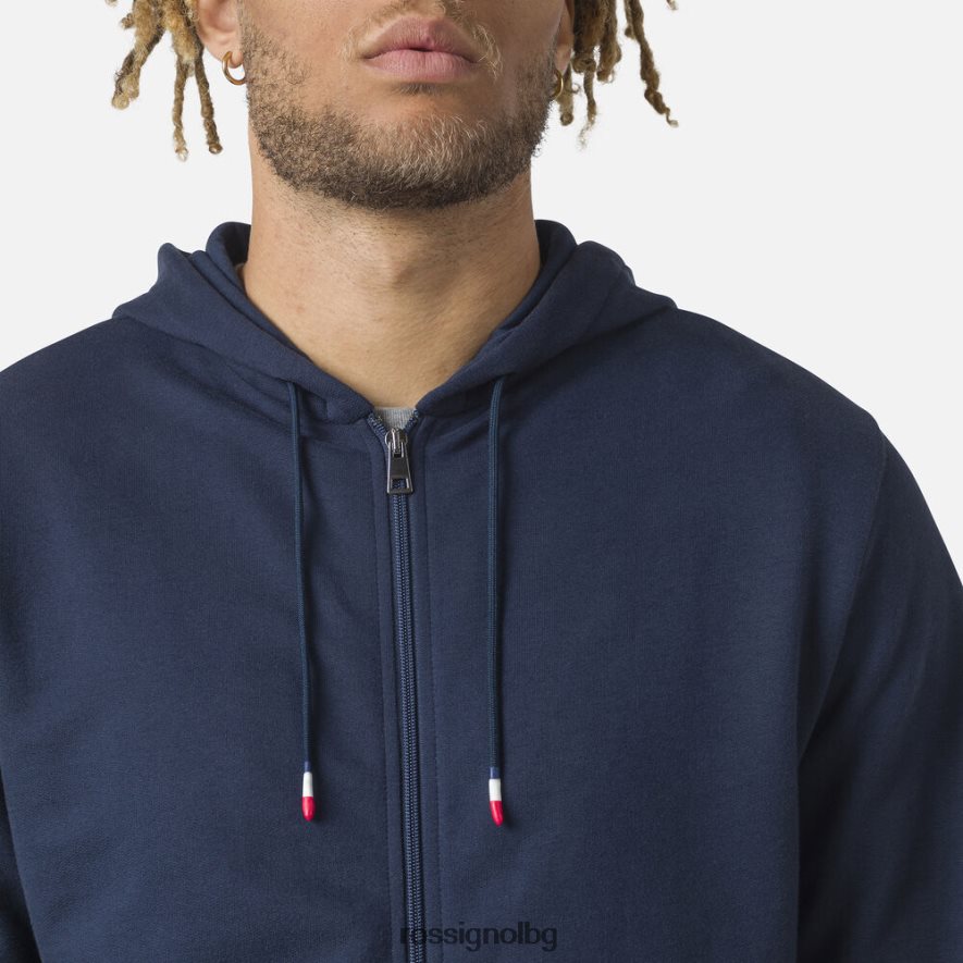 бг Rossignol мъже поларен суичър с лого и качулка с пълен цип тъмно синьо 68DD2T434 върхове