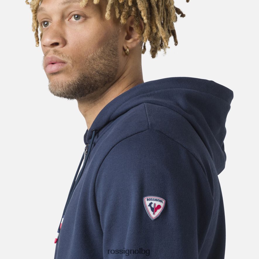 бг Rossignol мъже поларен суичър с лого и качулка с пълен цип тъмно синьо 68DD2T434 върхове