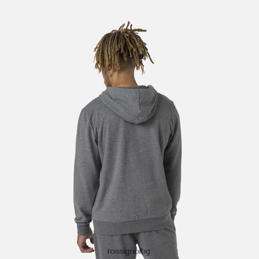 бг Rossignol мъже поларен суичър с лого и качулка с пълен цип хедъргрей 68DD2T376 върхове