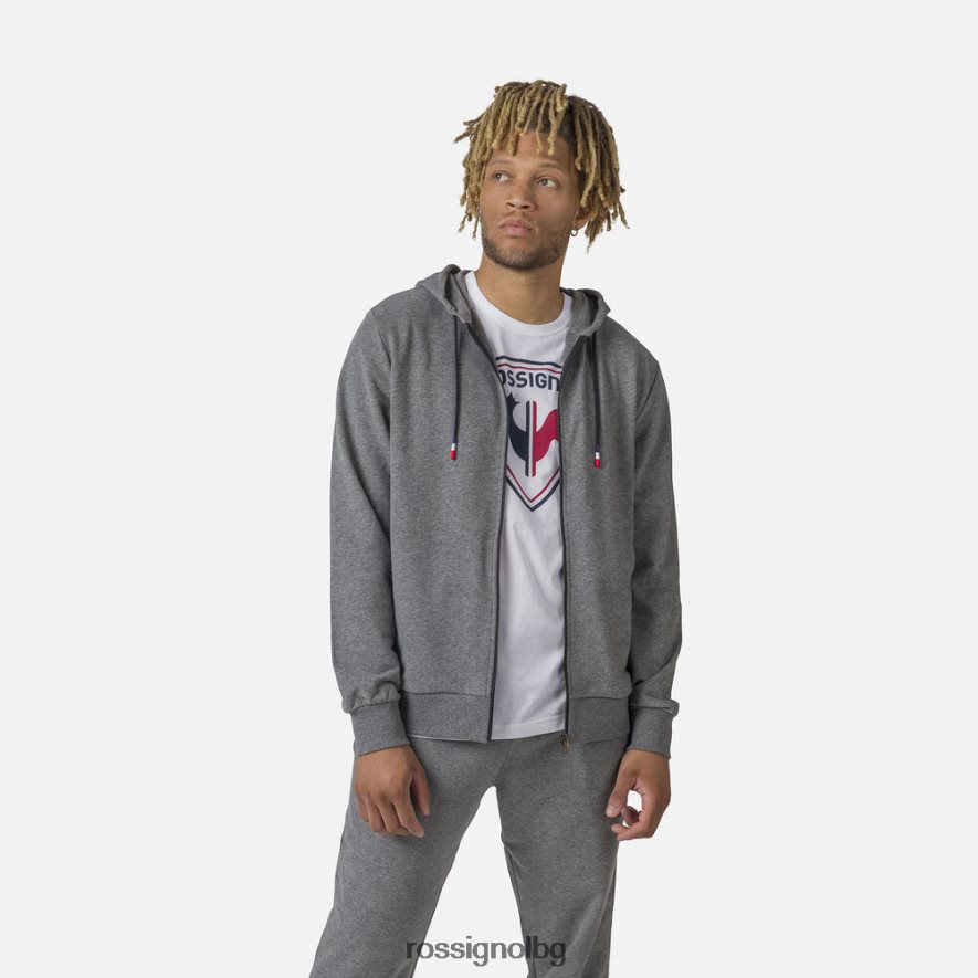 бг Rossignol мъже поларен суичър с лого и качулка с пълен цип хедъргрей 68DD2T376 върхове