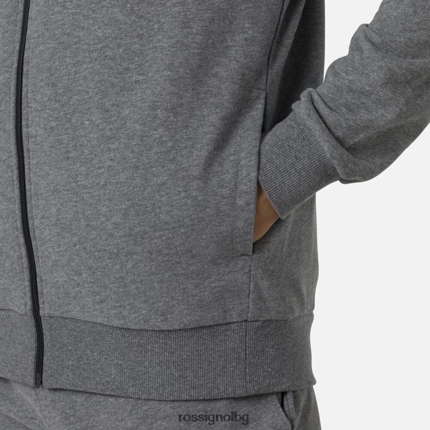 бг Rossignol мъже поларен суичър с лого и качулка с пълен цип хедъргрей 68DD2T376 върхове