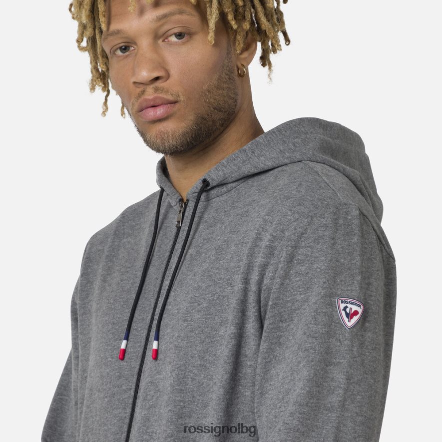 бг Rossignol мъже поларен суичър с лого и качулка с пълен цип хедъргрей 68DD2T376 върхове